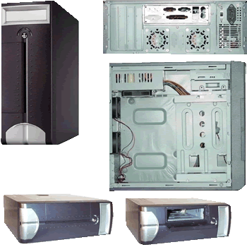 Black and silver Flex atx computer case with hidden cdrom bay and flex atx power supply